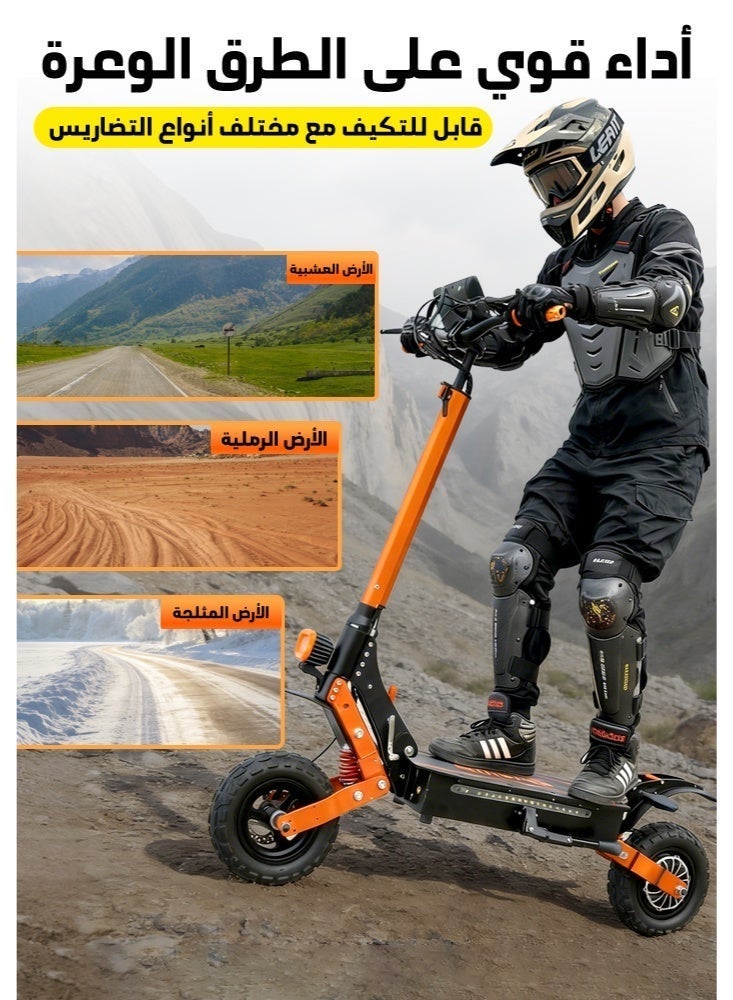 Smarda One-Button Foldable Electric Scooter Off-Road Vehicle, 2400W Brushless Motor, Both Front And Rear Tires Are Equipped With Rocker Arm Shock Absorbers,Intelligent LED Display,E Scooter for Adults and Teen,11-inch Off-Road Tires,Maximum Speed Of 80KM/H, 180 KG Load Capacity,Aluminum Alloy Frame,Orange - Image 2